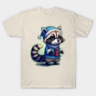 Cute Christmas Raccoon with Candy bag T-Shirt